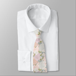 Pastel Peony & Butterfly Flower Pattern Neck Tie