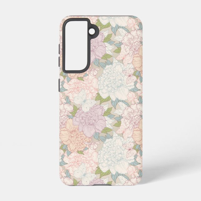 Pastel Peony & Butterfly Flower Pattern Samsung Galaxy Case (Back)
