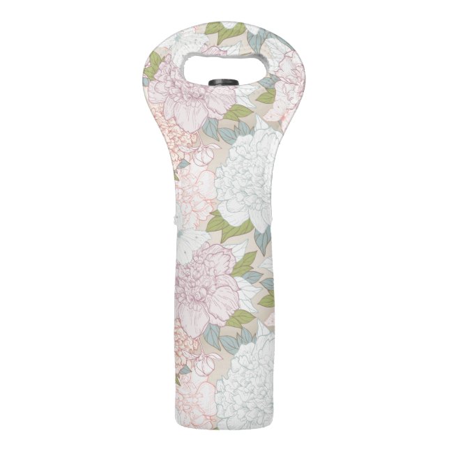 Pastel Peony & Butterfly Flower Pattern Wine Bag (Front)