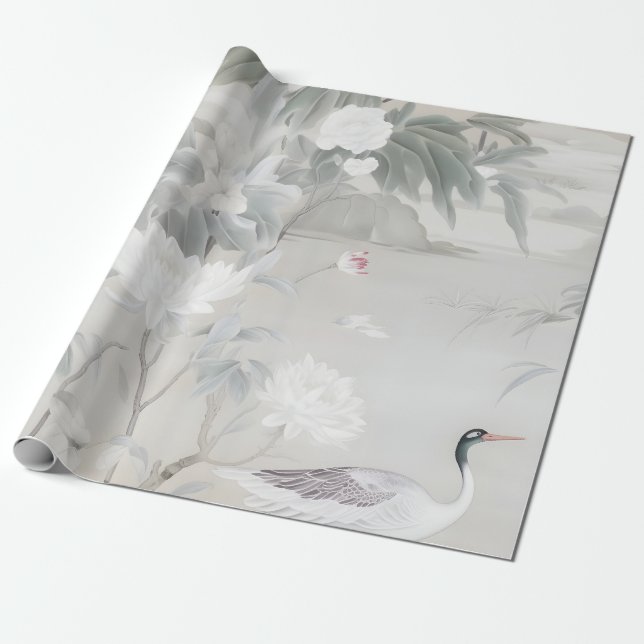 Pastel Peony Chinoiserie Wrapping Paper (Unrolled)