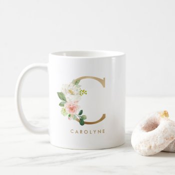 Pastel Peony Floral Letter C Gold Foil Monogram Coffee Mug by KeikoPrints at Zazzle