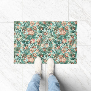 Pastel Peony Tulip Crocus William Morris Pattern Doormat