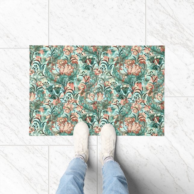 Pastel Peony Tulip Crocus William Morris Pattern Doormat (Indoor)