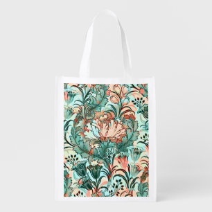 Pastel Peony Tulip Crocus William Morris Pattern Grocery Bag