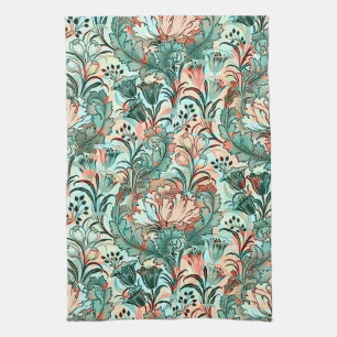 Pastel Peony Tulip Crocus William Morris Pattern Kitchen Towel
