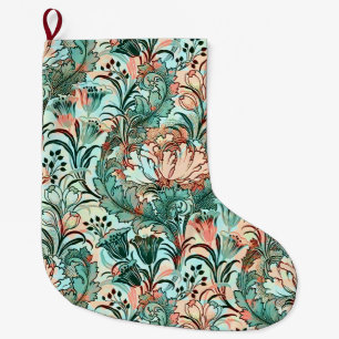 Pastel Peony Tulip Crocus William Morris Pattern Large Christmas Stocking