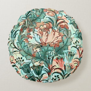 Pastel Peony Tulip Crocus William Morris Pattern Round Pillow