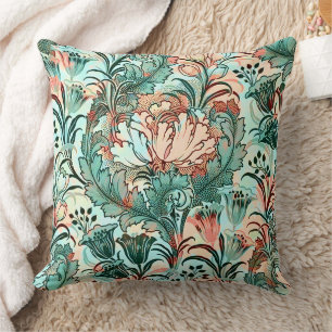 Pastel Peony Tulip Crocus William Morris Pattern Throw Pillow