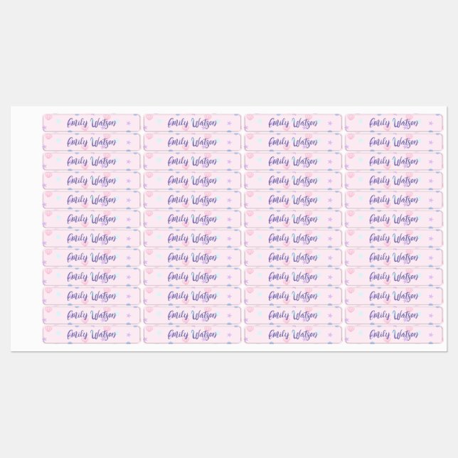 Pastel Periwinkle Mermaid Princess Seashells Pearl Kids' Labels (Sheet)