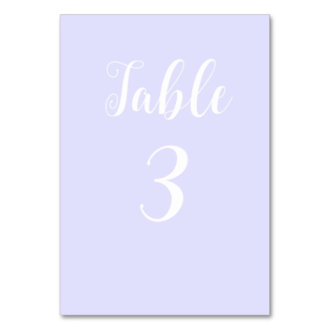 Pastel Periwinkle Purple Table Number (Front)