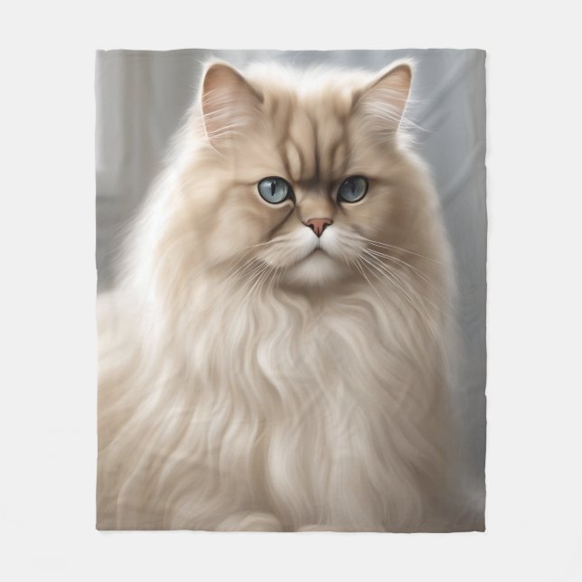 Pastel Persian Cat Portrait Fleece Blanket (Front)
