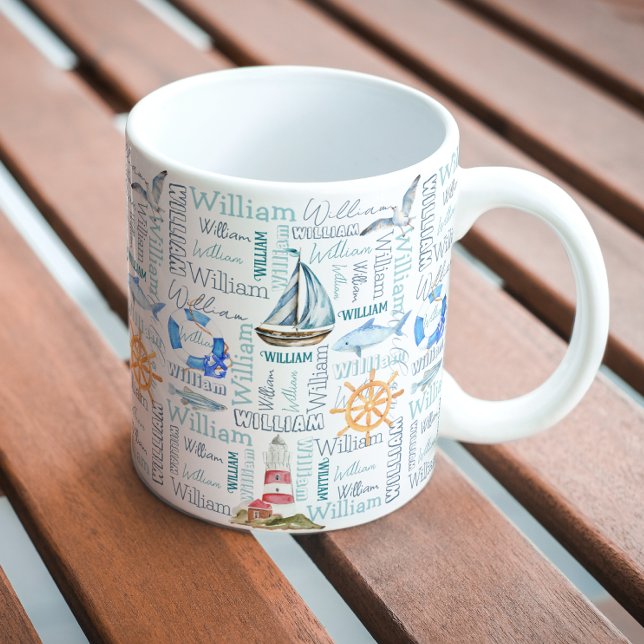 Pastel personalized name nautical marine sailing coffee mug (Creator Uploaded)