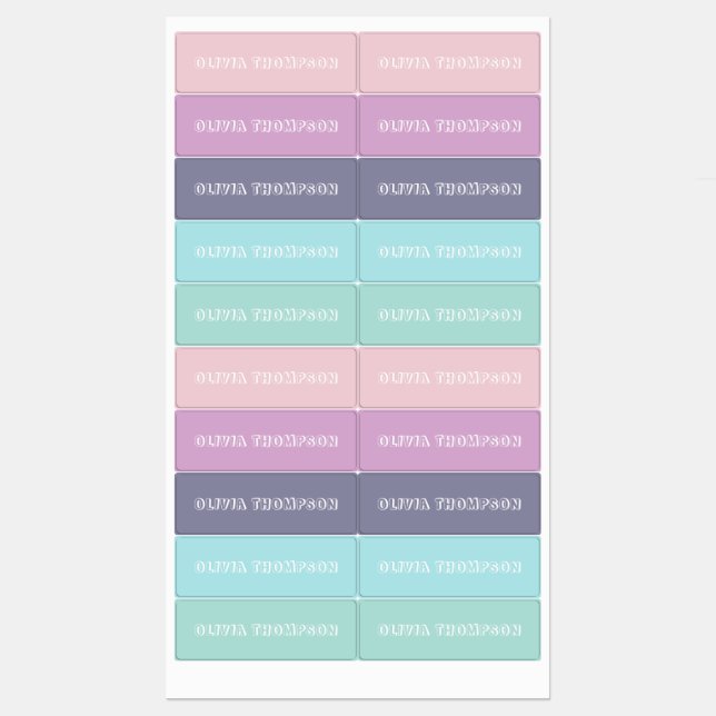 Pastel Personalized Name School Lunch and Clothing Kids' Labels (Sheet)