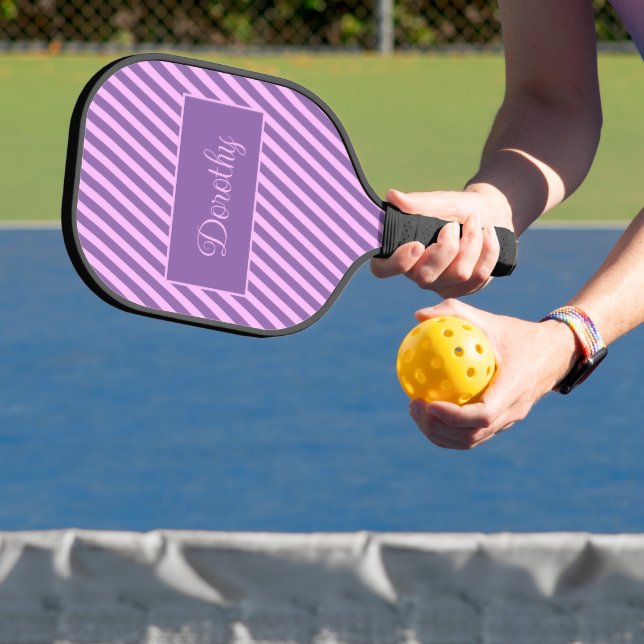 Pastel Personalized Pink and Lavender Striped  Pickleball Paddle (Insitu)