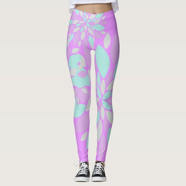Pastel Petals Flower Pattern Leggings (Front)