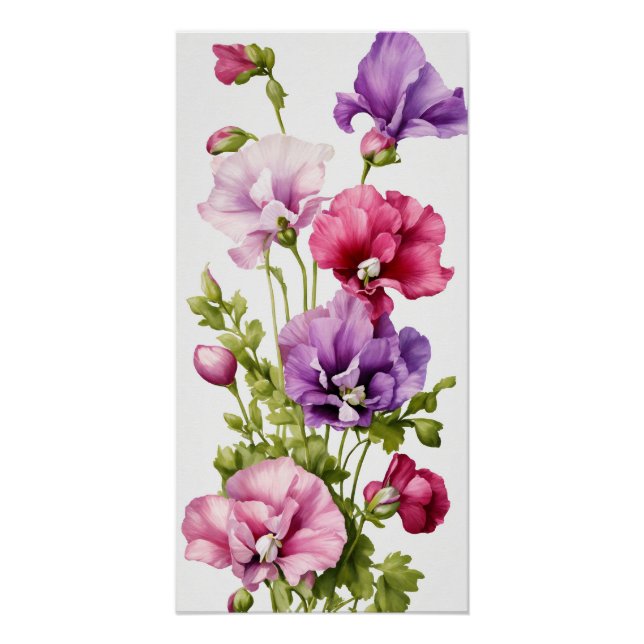 Pastel Petals: Stylized Sweet Pea Blossom Poster (Front)