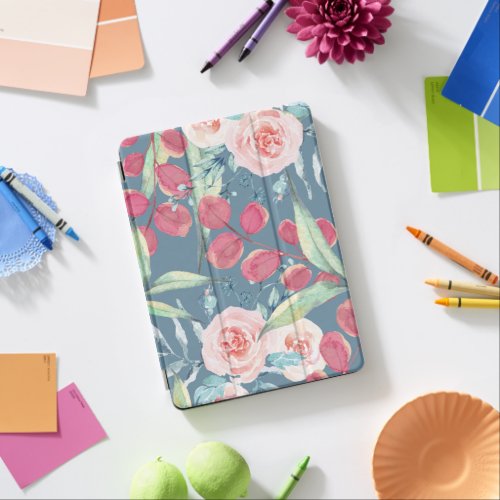 Pastel Petals  Watercolor Blue Pink Floral Symphon iPad Air Cover