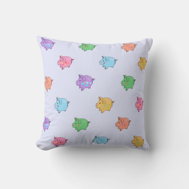 Pastel Pig Pattern Throw Pillow (Front)