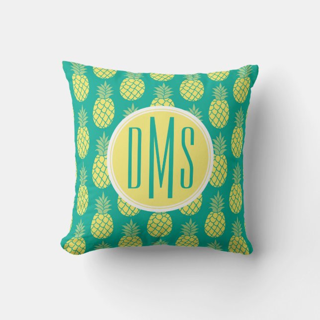 Pastel Pineapples | Monogram Throw Pillow (Front)
