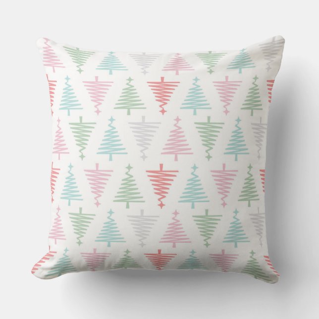 Pastel Pines: Modern Holiday Tree Throw Pillow (Front)