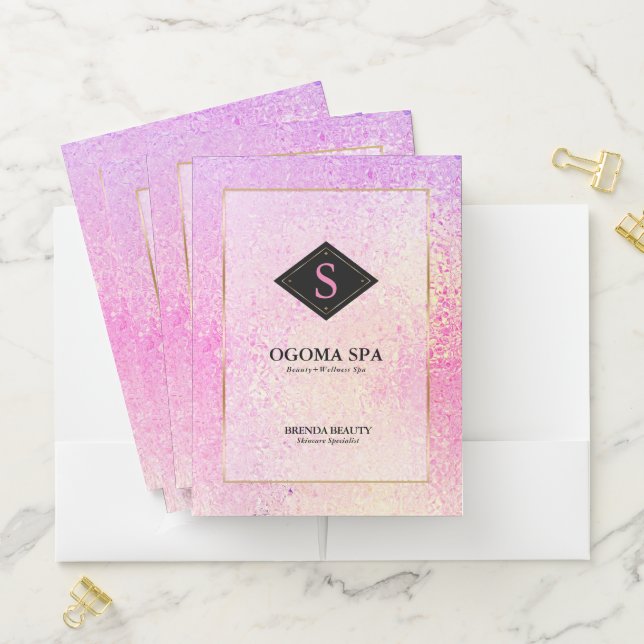 Pastel ping iridescent glass texture pocket folder (In Situ)