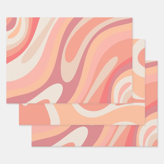 Pastel Pink Abstract Retro Contemporary Patterns Wrapping Paper Sheets (Set)