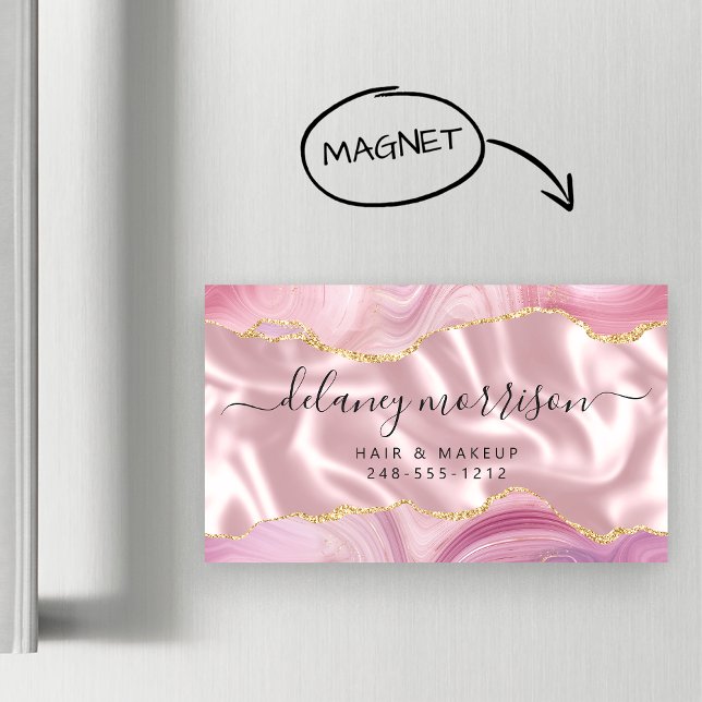 Pastel Pink Agate Gold Glitter Luxury Business Card Magnet (Creator Uploaded)