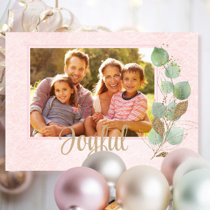 Pastel Pink Airy Traditional Stylish Family Photo Card
