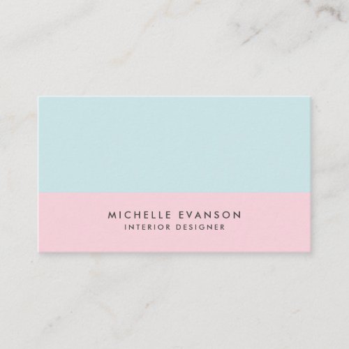 Pastel Pink and Aqua Blue Colorblock Minimalist Business Card