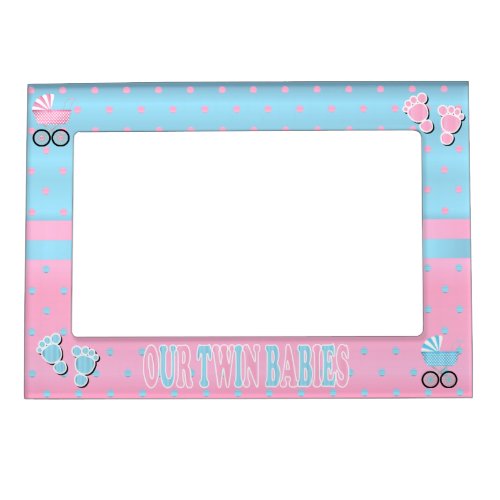 Pastel Pink and Baby Blue Polka Dots _ Twins Magnetic Picture Frame