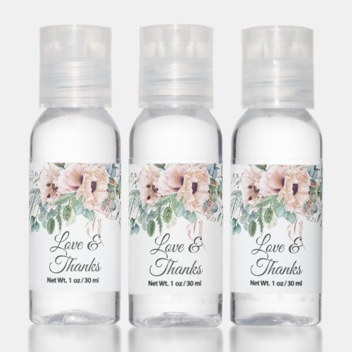 Pastel Pink and Beige Poppies Thank You Hand Sanitizer