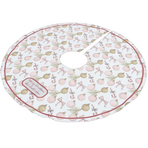 Pastel Pink and Birch Merry Christmas Brushed Polyester Tree Skirt