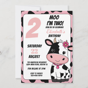 Pastel Pink and Black Moo Cow Any Age Birthday Invitation