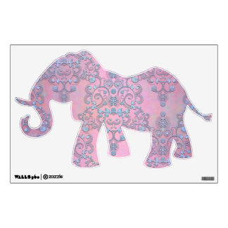 Pastel Pink and Blue Damask Elephant Wall Decal