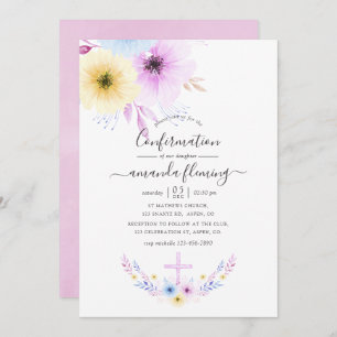 Pastel Pink and Blue Floral Confirmation Invitation