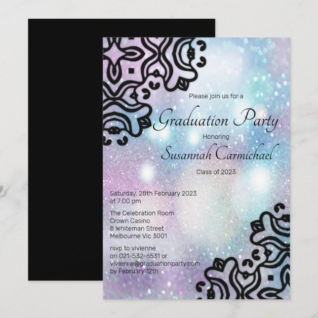 Pastel Pink and Blue Glitter Graduation Invitation (Front/Back)