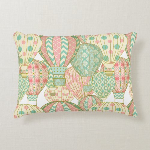 Pastel Pink and Blue Hot Air Balloons Pattern Decorative Pillow