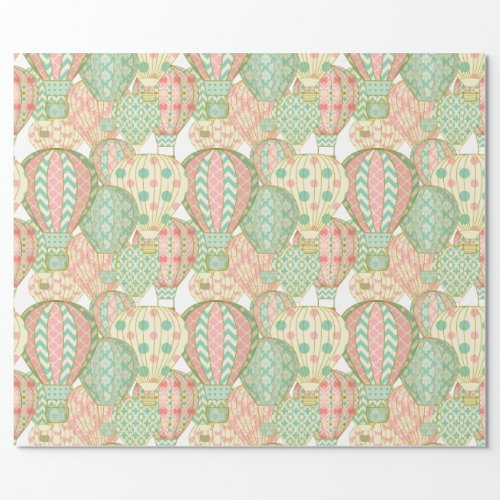 Pastel Pink and Blue Hot Air Balloons Wrapping Paper