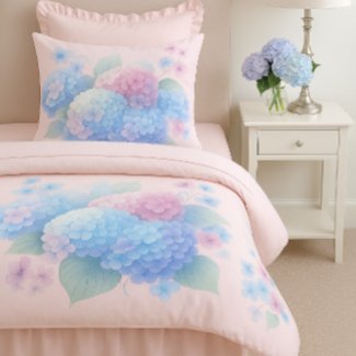 Pastel Pink and Blue Hydrangea Blossoms 