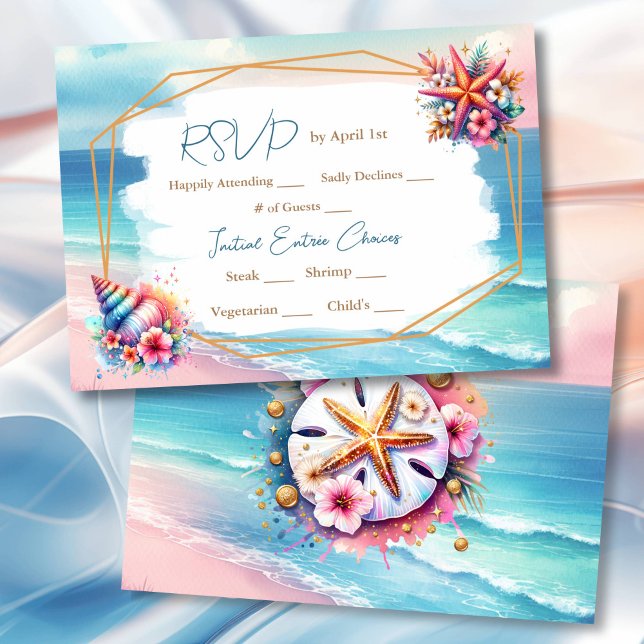 Pastel Pink and Blue Ocean View Wedding RSVP Invitation (Creator Uploaded)