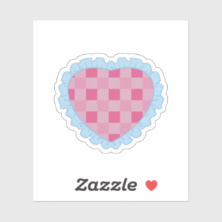 Pastel Pink and Blue Retro Gingham Heart Graphic  Sticker