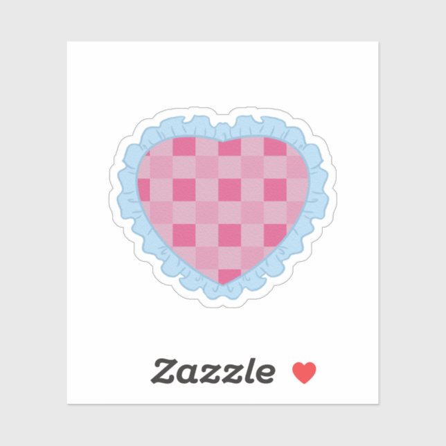 Pastel Pink and Blue Retro Gingham Heart Graphic  Sticker (Sheet)