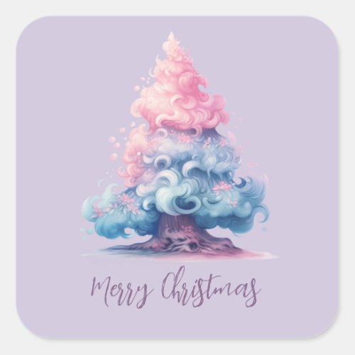 Pastel Pink and Blue Swirly Wind Christmas Tree Square Sticker