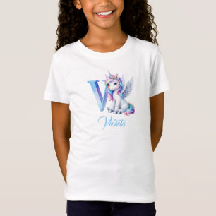 Pastel pink and blue Unicorn letter V monogram  T-Shirt