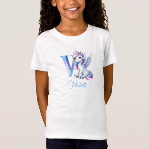 Pastel pink and blue Unicorn letter V monogram  T_Shirt