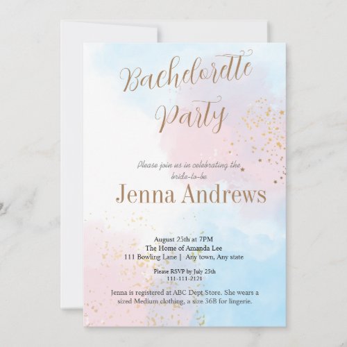 Pastel Pink and Blue Watercolor Bachelorette Party Invitation