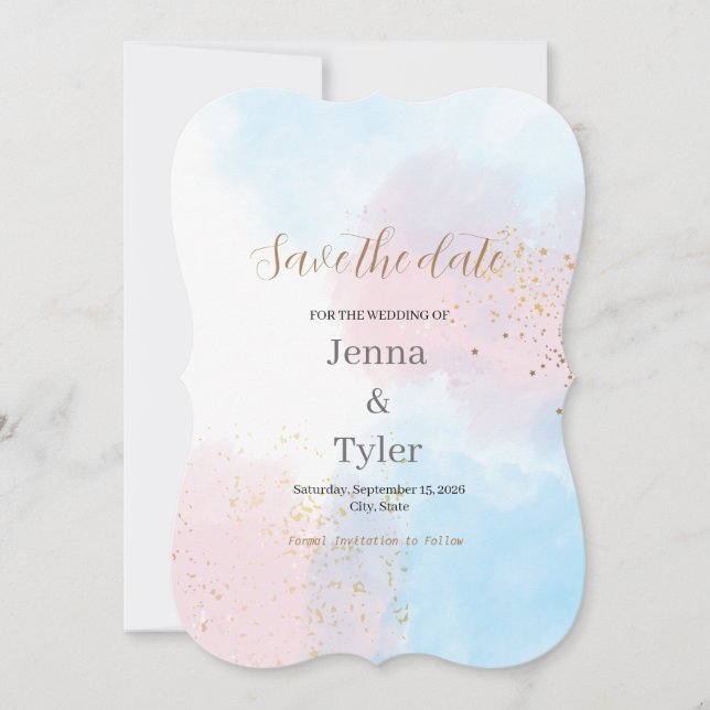 Pastel Pink and Blue Watercolor Save the Date  (Front)