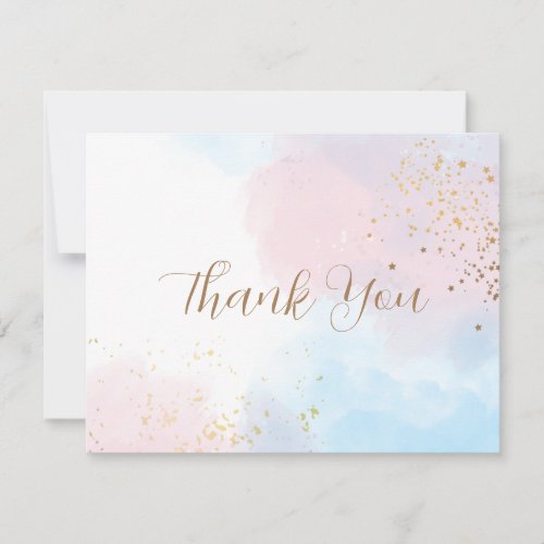 Pastel Pink and Blue Watercolor Wedding Thank You Card