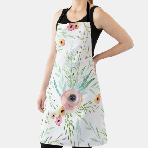 Pastel Pink and Coral Spring Floral Apron