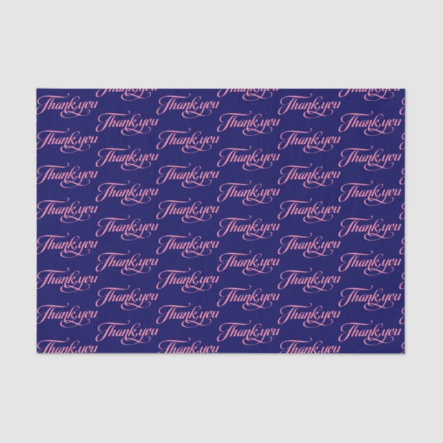 Pastel Pink And Dark-blue Thank You Pattern Tissue Paper (Front)